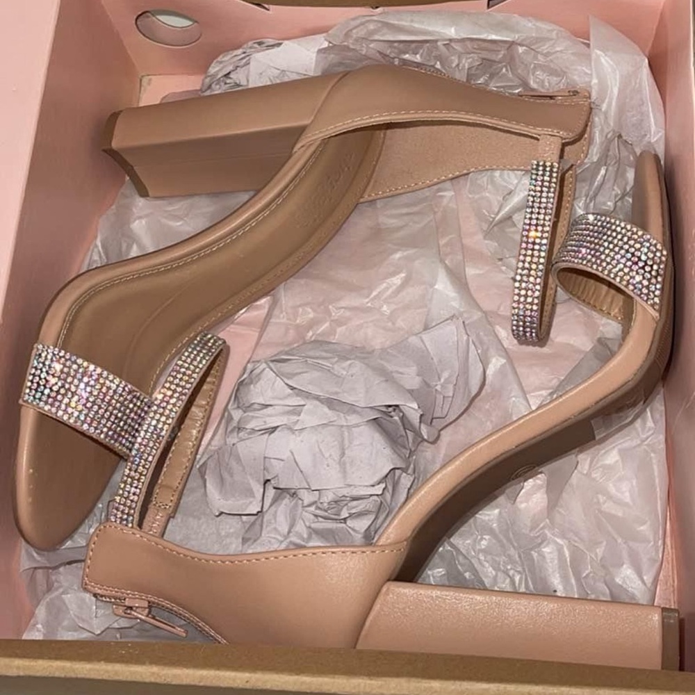 Elegant Tan Rhinestone Women's Heels